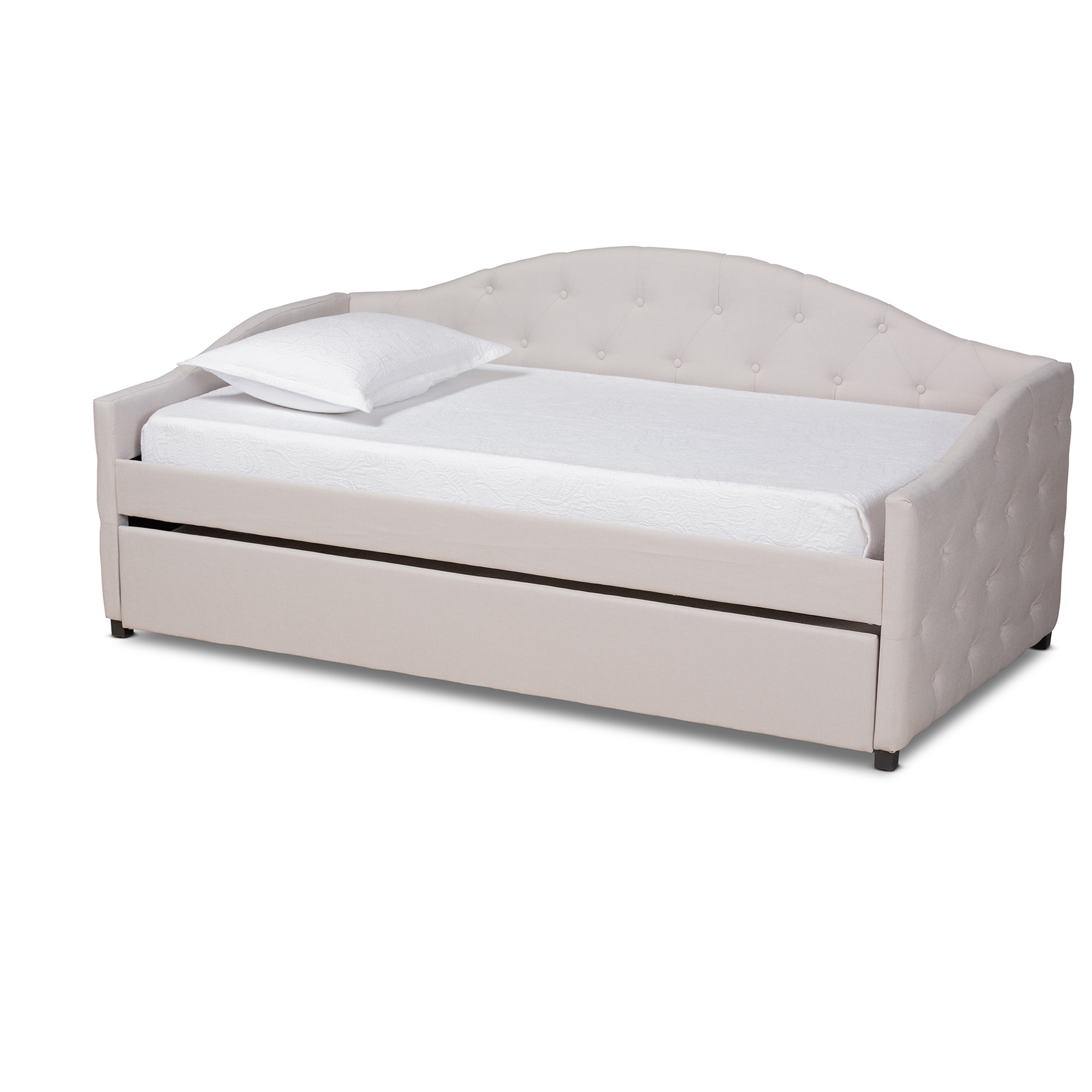 Baxton Studio Becker Modern and Contemporary Transitional Beige Fabric Upholstered Twin Size Daybed with Trundle