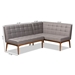 Baxton Studio Sanford Mid-Century Modern Grey Fabric Upholstered and Walnut Brown Finished Wood 2-Piece Dining Nook Banquette Set - BSOBBT8051.11-Grey/Walnut-2PC SF Bench