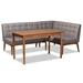 Baxton Studio Sanford Mid-Century Modern Grey Fabric Upholstered and Walnut Brown Finished Wood 3-Piece Dining Nook Set