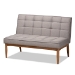 Baxton Studio Sanford Mid-Century Modern Grey Fabric Upholstered and Walnut Brown Finished Wood 3-Piece Dining Nook Set - BSOBBT8051.11-Grey/Walnut-3PC Dining Nook Set