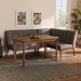 Baxton Studio Sanford Mid-Century Modern Grey Fabric Upholstered and Walnut Brown Finished Wood 3-Piece Dining Nook Set - BSOBBT8051.11-Grey/Walnut-3PC Dining Nook Set