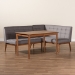 Baxton Studio Sanford Mid-Century Modern Grey Fabric Upholstered and Walnut Brown Finished Wood 3-Piece Dining Nook Set - BSOBBT8051.11-Grey/Walnut-3PC Dining Nook Set