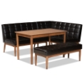 Baxton Studio Sanford Mid-Century Modern Dark Brown Faux Leather Upholstered and Walnut Brown Finished Wood 4-Piece Dining Nook Set