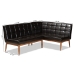 Baxton Studio Sanford Mid-Century Modern Dark Brown Faux Leather Upholstered and Walnut Brown Finished Wood 2-Piece Dining Nook Banquette Set - BSOBBT8051.11-Dark Brown/Walnut-2PC SF Bench