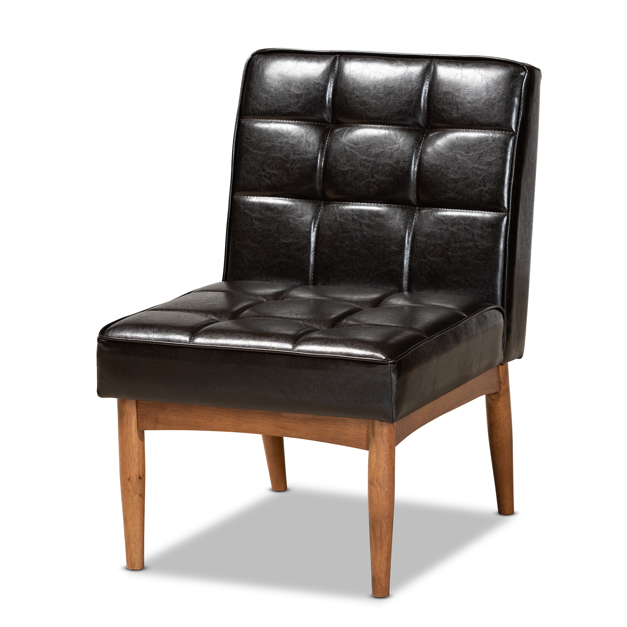 Baxton Studio Sanford Mid-Century Modern Dark Brown Faux Leather Upholstered and Walnut Brown Finished Wood Dining Chair