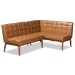 Baxton Studio Sanford Mid-Century Modern Tan Faux Leather Upholstered and Walnut Brown Finished Wood 2-Piece Dining Nook Banquette Set