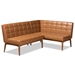 Baxton Studio Sanford Mid-Century Modern Tan Faux Leather Upholstered and Walnut Brown Finished Wood 2-Piece Dining Nook Banquette Set