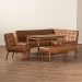 Baxton Studio Sanford Mid-Century Modern Tan Faux Leather Upholstered and Walnut Brown Finished Wood 5-Piece Dining Nook Set - BSOBBT8051.11-Tan/Walnut-5PC Dining Nook Set