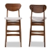 Baxton Studio Katya Mid-Century Modern Grey Fabric Upholstered and Walnut Brown Finished Wood 2-Piece Bar Stool Set - BSORH378BP-Grey/Walnut Bent Seat-BS-2PK