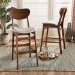 Baxton Studio Katya Mid-Century Modern Grey Fabric Upholstered and Walnut Brown Finished Wood 2-Piece Bar Stool Set - BSORH378BP-Grey/Walnut Bent Seat-BS-2PK