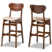 Baxton Studio Katya Mid-Century Modern Sand Fabric Upholstered and Walnut Brown Finished Wood 2-Piece Bar Stool Set
