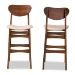 Baxton Studio Katya Mid-Century Modern Sand Fabric Upholstered and Walnut Brown Finished Wood 2-Piece Bar Stool Set - BSORH378BP-Sand/Walnut Bent Seat-BS-2PK