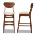 Baxton Studio Katya Mid-Century Modern Sand Fabric Upholstered and Walnut Brown Finished Wood 2-Piece Bar Stool Set - BSORH378BP-Sand/Walnut Bent Seat-BS-2PK