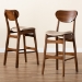 Baxton Studio Katya Mid-Century Modern Sand Fabric Upholstered and Walnut Brown Finished Wood 2-Piece Bar Stool Set - BSORH378BP-Sand/Walnut Bent Seat-BS-2PK