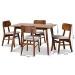 Baxton Studio Euclid Mid-Century Modern Grey Fabric Upholstered and Walnut Brown Finished Wood 5-Piece Dining Set - BSORH369C-Grey/Walnut-5PC Dining Set