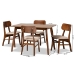 Baxton Studio Euclid Mid-Century Modern Sand Fabric Upholstered and Walnut Brown Finished Wood 5-Piece Dining Set - BSORH369C-Sand/Walnut-5PC Dining Set
