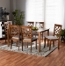 Baxton Studio Mael Modern and Contemporary Grey Fabric Upholstered and Walnut Brown Finished Wood 7-Piece Dining Set - BSORH331C-Grey/Walnut-7PC Dining Set