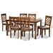 Baxton Studio Mael Modern and Contemporary Grey Fabric Upholstered and Walnut Brown Finished Wood 7-Piece Dining Set - BSORH331C-Grey/Walnut-7PC Dining Set
