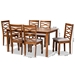 Baxton Studio Lanier Modern and Contemporary Grey Fabric Upholstered and Walnut Brown Finished Wood 7-Piece Dining Set - BSORH318C-Grey/Walnut-7PC Dining Set