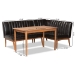 Baxton Studio Daymond Mid-Century Modern Dark Brown Faux Leather Upholstered and Walnut Brown Finished Wood 3-Piece Dining Nook Set - BSOBBT8051.12-Dark Brown/Walnut-3PC Dining Nook Set