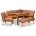 Baxton Studio Daymond Mid-Century Modern Tan Faux Leather Upholstered and Walnut Brown Finished Wood 5-Piece Dining Nook Set - BSOBBT8051.12-Tan/Walnut-5PC Dining Nook Set