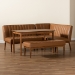Baxton Studio Daymond Mid-Century Modern Tan Faux Leather Upholstered and Walnut Brown Finished Wood 4-Piece Dining Nook Set - BSOBBT8051.12-Tan/Walnut-4PC Dining Nook Set