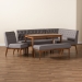 Baxton Studio Riordan Mid-Century Modern Grey Fabric Upholstered and Walnut Brown Finished Wood 5-Piece Dining Nook Set - BSOBBT8051.13-Grey/Walnut-5PC Dining Nook Set