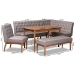 Baxton Studio Riordan Mid-Century Modern Grey Fabric Upholstered and Walnut Brown Finished Wood 5-Piece Dining Nook Set - BSOBBT8051.13-Grey/Walnut-5PC Dining Nook Set