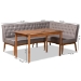 Baxton Studio Riordan Mid-Century Modern Grey Fabric Upholstered and Walnut Brown Finished Wood 3-Piece Dining Nook Set - BSOBBT8051.13-Grey/Walnut-3PC Dining Nook Set