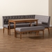 Baxton Studio Riordan Mid-Century Modern Grey Fabric Upholstered and Walnut Brown Finished Wood 4-Piece Dining Nook Set - BSOBBT8051.13-Grey/Walnut-4PC Dining Nook Set