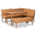 Baxton Studio Riordan Mid-Century Modern Tan Faux Leather Upholstered and Walnut Brown Finished Wood 4-Piece Dining Nook Set - BSOBBT8051.13-Tan/Walnut-4PC Dining Nook Set
