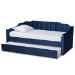 Baxton Studio Lennon Modern and Contemporary Navy Blue Velvet Fabric Upholstered Twin Size Daybed with Trundle - BSOCF9172-Navy Blue Velvet-Daybed-T/T