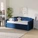 Baxton Studio Lennon Modern and Contemporary Navy Blue Velvet Fabric Upholstered Twin Size Daybed with Trundle - BSOCF9172-Navy Blue Velvet-Daybed-T/T