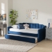 Baxton Studio Lennon Modern and Contemporary Navy Blue Velvet Fabric Upholstered Twin Size Daybed with Trundle - BSOCF9172-Navy Blue Velvet-Daybed-T/T