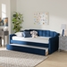 Baxton Studio Lennon Modern and Contemporary Navy Blue Velvet Fabric Upholstered Twin Size Daybed with Trundle - BSOCF9172-Navy Blue Velvet-Daybed-T/T