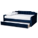 Baxton Studio Lennon Modern and Contemporary Navy Blue Velvet Fabric Upholstered Full Size Daybed with Trundle - BSOCF9172-Navy Blue Velvet-Daybed-F/T