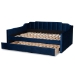 Baxton Studio Lennon Modern and Contemporary Navy Blue Velvet Fabric Upholstered Full Size Daybed with Trundle - BSOCF9172-Navy Blue Velvet-Daybed-F/T