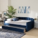 Baxton Studio Lennon Modern and Contemporary Navy Blue Velvet Fabric Upholstered Full Size Daybed with Trundle - BSOCF9172-Navy Blue Velvet-Daybed-F/T