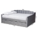 Baxton Studio Lennon Modern and Contemporary Grey Velvet Fabric Upholstered Full Size Daybed with Trundle - BSOCF9172-Silver Grey Velvet-Daybed-F/T