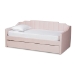 Baxton Studio Lennon Modern and Contemporary Pink Velvet Fabric Upholstered Twin Size Daybed with Trundle