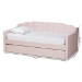 Baxton Studio Lennon Modern and Contemporary Pink Velvet Fabric Upholstered Twin Size Daybed with Trundle - BSOCF9172-Pink Velvet Velvet-Daybed-T/T