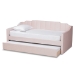 Baxton Studio Lennon Modern and Contemporary Pink Velvet Fabric Upholstered Twin Size Daybed with Trundle - BSOCF9172-Pink Velvet Velvet-Daybed-T/T