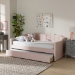 Baxton Studio Lennon Modern and Contemporary Pink Velvet Fabric Upholstered Twin Size Daybed with Trundle - BSOCF9172-Pink Velvet Velvet-Daybed-T/T