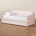 Baxton Studio Lennon Modern and Contemporary Pink Velvet Fabric Upholstered Twin Size Daybed with Trundle - BSOCF9172-Pink Velvet Velvet-Daybed-T/T
