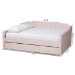 Baxton Studio Lennon Modern and Contemporary Pink Velvet Fabric Upholstered Full Size Daybed with Trundle - BSOCF9172-Pink Velvet Velvet-Daybed-F/T