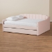 Baxton Studio Lennon Modern and Contemporary Pink Velvet Fabric Upholstered Full Size Daybed with Trundle - BSOCF9172-Pink Velvet Velvet-Daybed-F/T