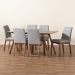 Baxton Studio Tara Mid-Century Modern Light Grey Fabric Upholstered and Walnut Brown Finished Wood 7-Piece Dining Set - BSORDC714-Light Grey/Walnut-7PC Dining Set