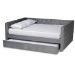 Baxton Studio Larkin Modern and Contemporary Grey Velvet Fabric Upholstered Queen Size Daybed with Trundle - BSOCF9227-Silver Grey Velvet-Daybed-Q/T