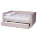 Baxton Studio Larkin Modern and Contemporary Pink Velvet Fabric Upholstered Full Size Daybed with Trundle - BSOCF9227-Pink Velvet Velvet-Daybed-F/T