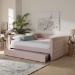 Baxton Studio Larkin Modern and Contemporary Pink Velvet Fabric Upholstered Full Size Daybed with Trundle - BSOCF9227-Pink Velvet Velvet-Daybed-F/T